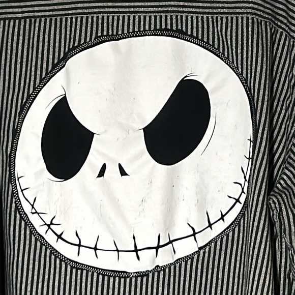 Upcycled Jack Skellington black/gray striped flannel NWOT one of a kind - Picture 3 of 13